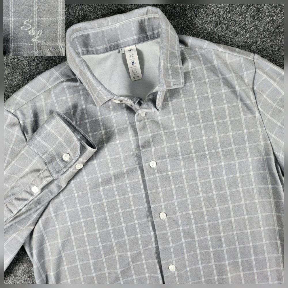 State & Liberty Button Up Shirt Mens L Grey Athletic Fit Stretch Casual Preppy